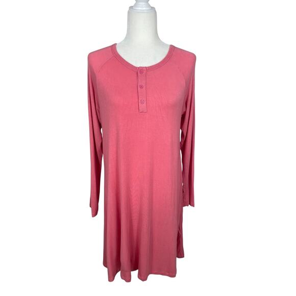Lake Modal Spandex Long Sleeve Nightgown Pink Women's Size Small Cozy Lounge - Picture 1 of 12